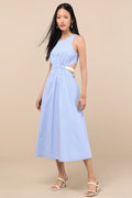 Kianne Blue Striped Cutout Tie-Back Midi Dress
