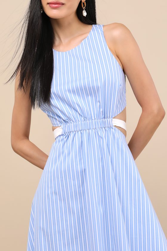 Kianne Blue Striped Cutout Tie-Back Midi Dress
