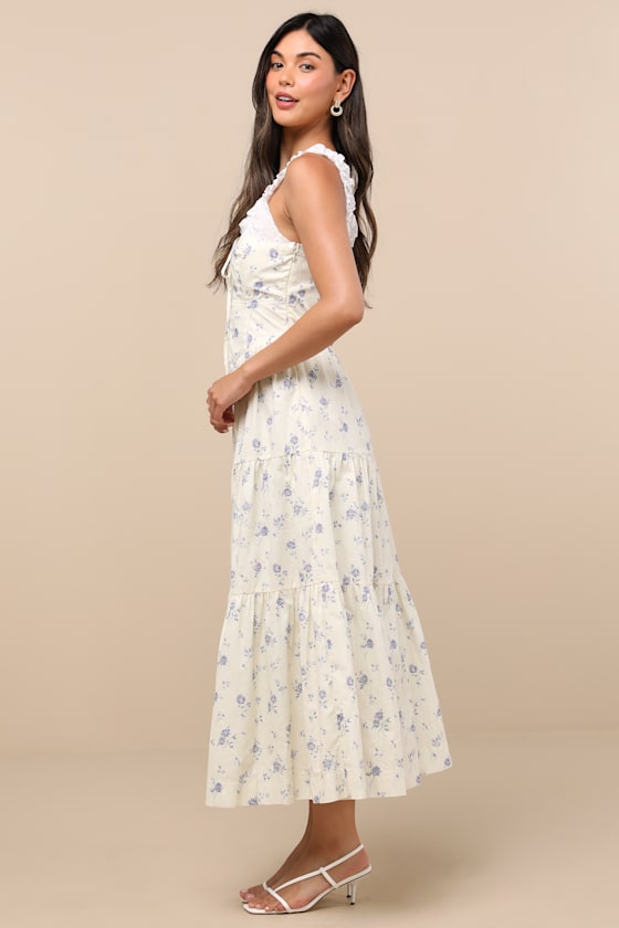 Bianka Ivory Floral Ruffled Tiered Midi Dress