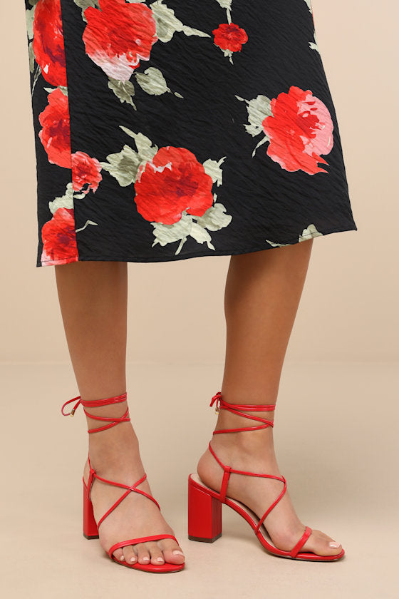 Aribaa Red Lace-Up High Heel Sandals