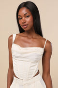 Karee Ivory Satin Asymmetrical Bustier Top