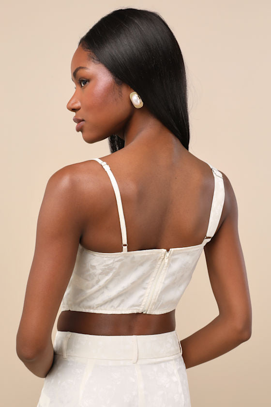 Karee Ivory Satin Asymmetrical Bustier Top