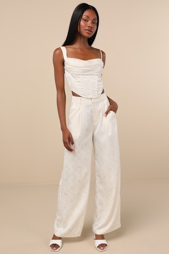 Karee Ivory Satin Asymmetrical Bustier Top