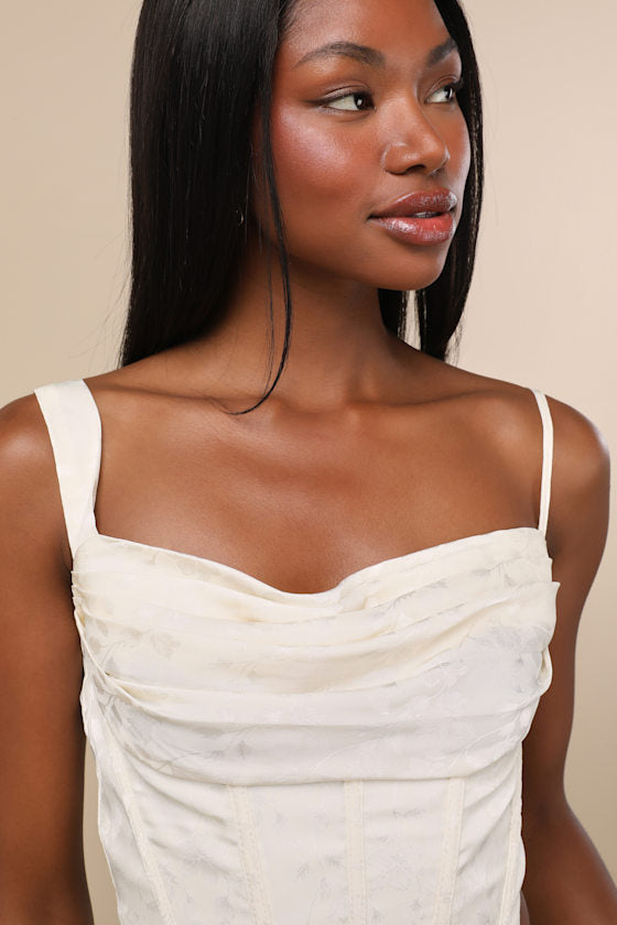 Karee Ivory Satin Asymmetrical Bustier Top