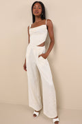 Karee Ivory Satin High-Rise Trousers