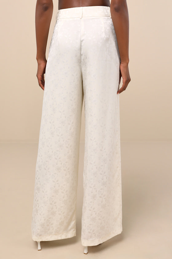Karee Ivory Satin High-Rise Trousers