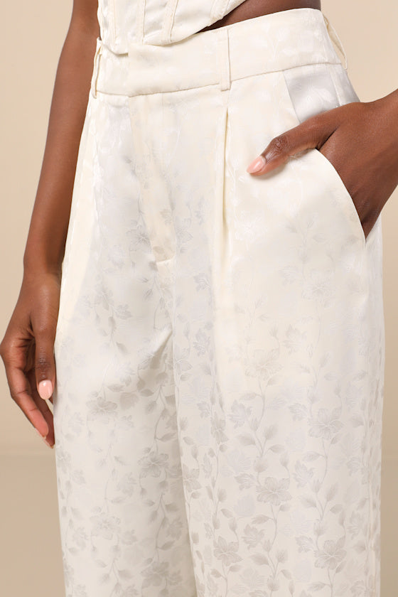 Karee Ivory Satin High-Rise Trousers