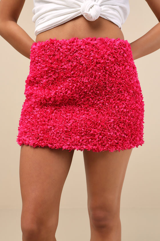 Calantha Magenta 3D Floral Micro Mini Skirt