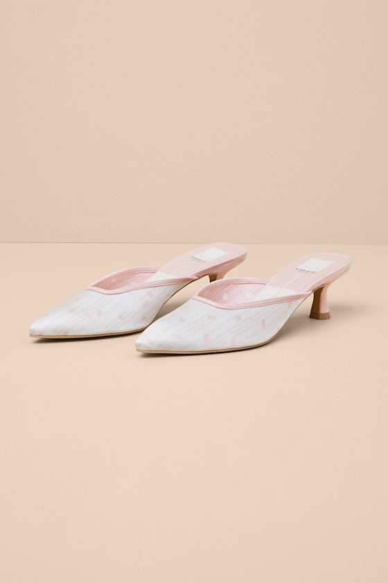 Cleo Pink Floral Satin Pointed-Toe Kitten Heel Pumps