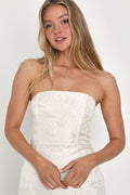 Bubbly Beauty Ivory Jacquard Strapless Bustier Mini Dress