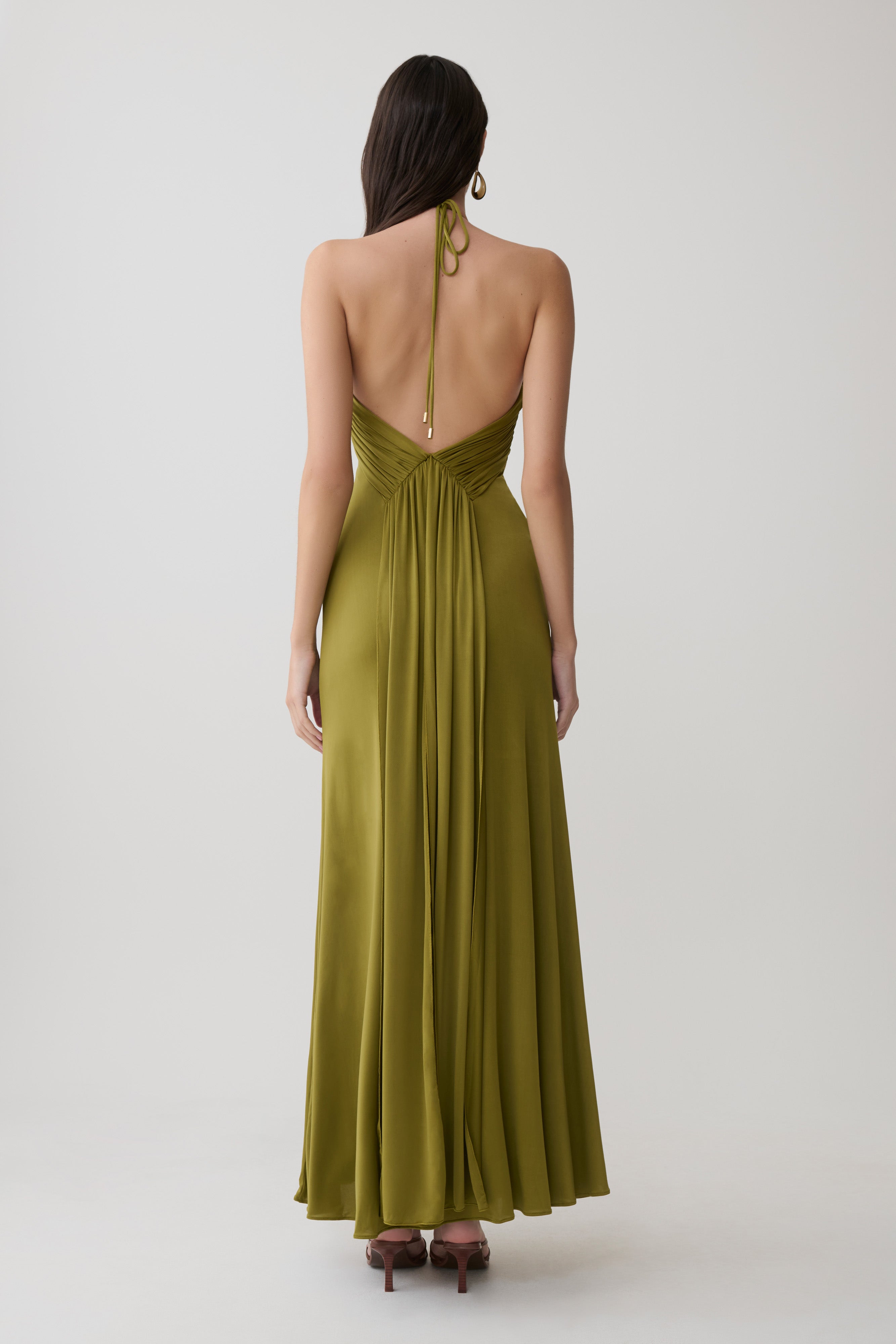 Maely Gathered Slinky Maxi Dress - Olive