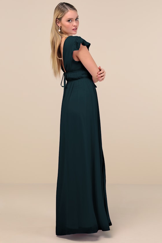 I'm All Yours Emerald Green Ruffled Maxi Dress