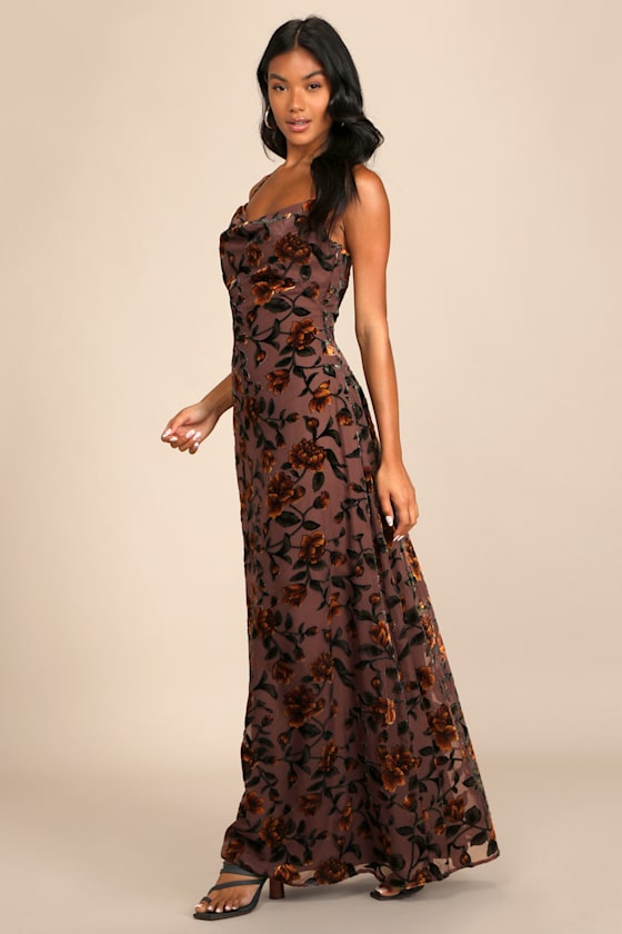 Romance in the Making Plum Purple Floral Print Velvet Maxi Dress