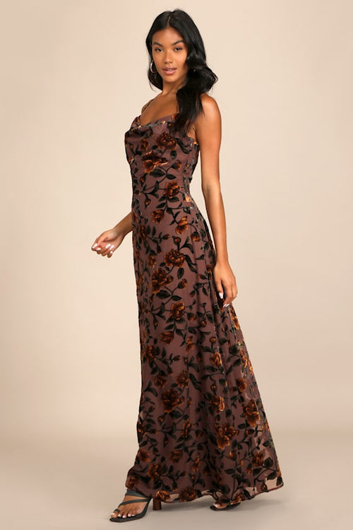 Romance in the Making Plum Purple Floral Print Velvet Maxi Dress