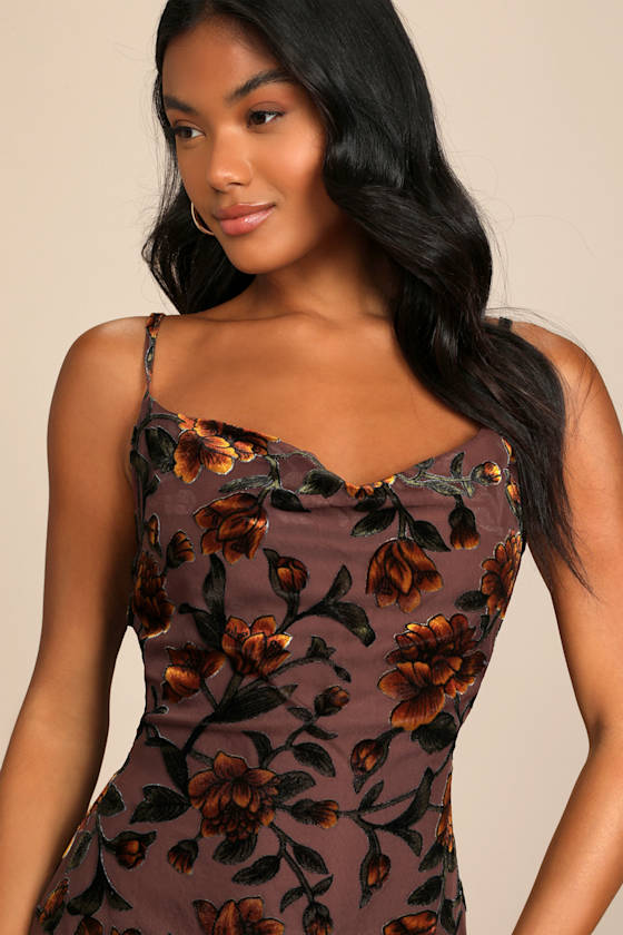 Romance in the Making Plum Purple Floral Print Velvet Maxi Dress