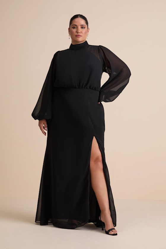 Graceful Entrance Black Long Sleeve Backless Maxi Dress