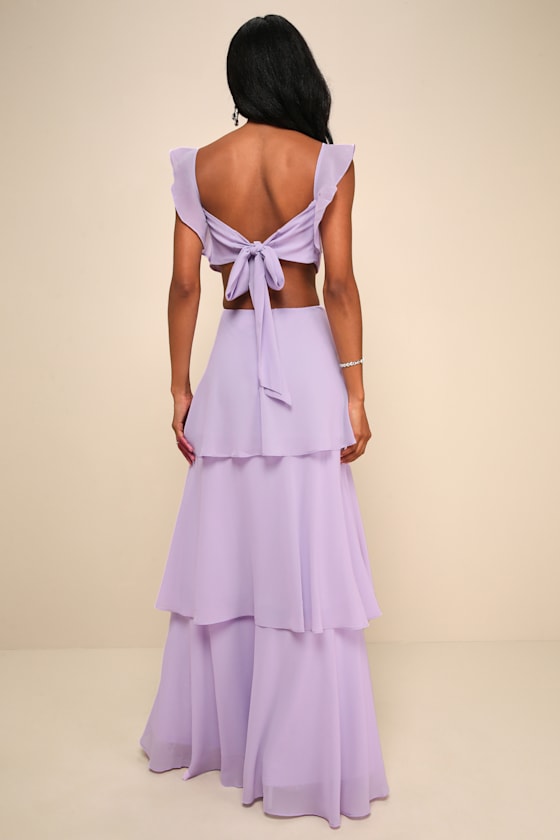 Elegant Event Lavender Ruffled Tie-Back Tiered Maxi Dress