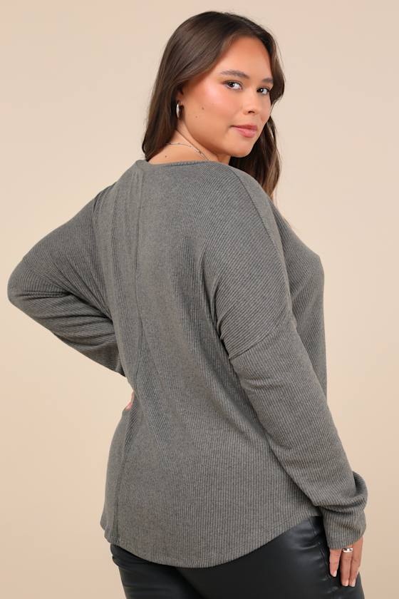 Just Vibing Olive Green Ribbed V-Neck Sweater Top