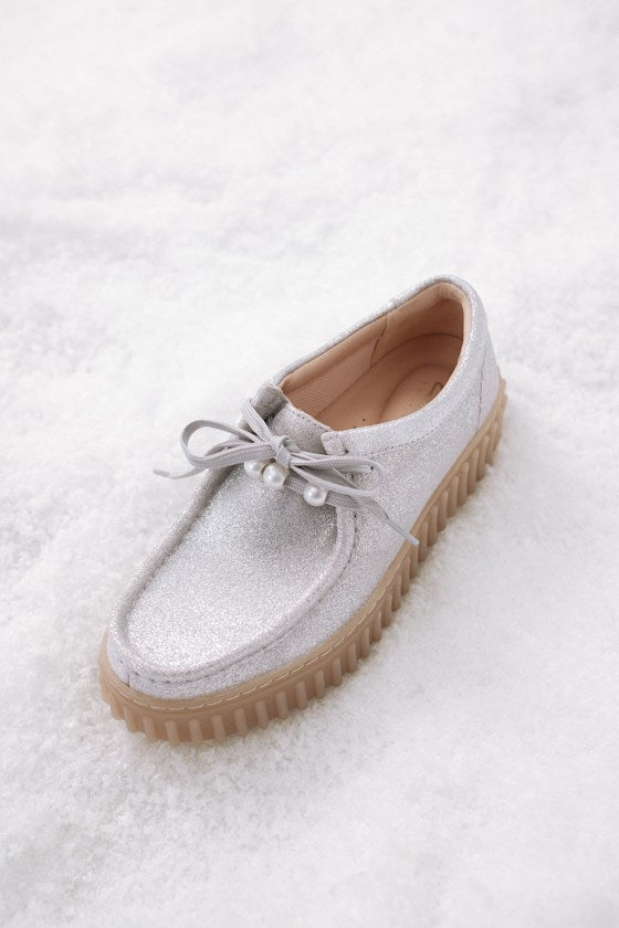 Torhill Bee Silver Suede Leather Flatform Lace-Up Loafers