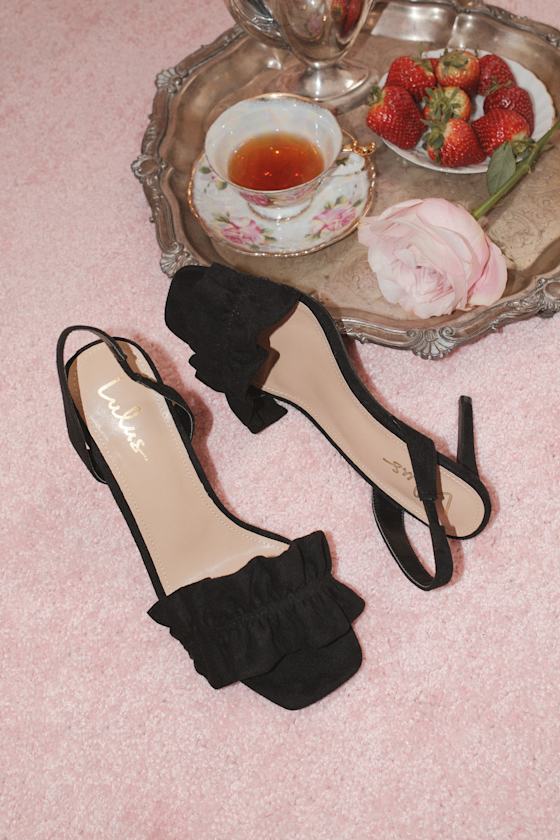 Rosa Black Suede Ruched High Heel Slingback Sandals