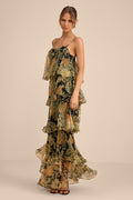 Malaia Black Multi Floral Tiered Maxi Dress