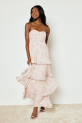 Seriously Sensational Blush Floral Strapless Tiered Maxi Dress