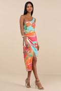 Hilinai Blue Multi Tropical Print Wrap Midi Dress