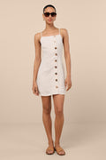 Chic Objective Light Beige Button-Front Mini Dress