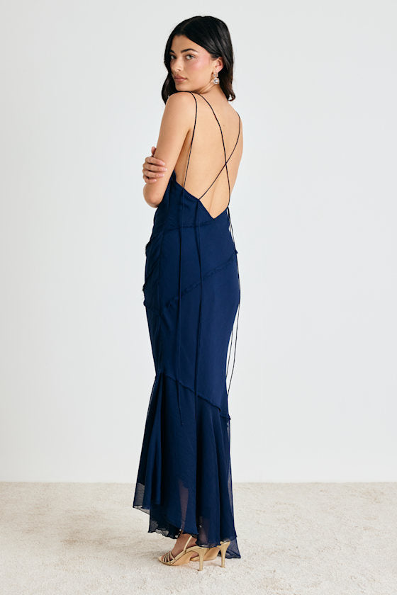 Lanista Navy Strappy Asymmetrical Maxi Dress