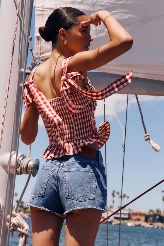 501 Original High-Rise Medium Wash Distressed Denim Shorts
