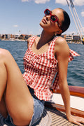 Lobelia Red Gingham Ruched Tie-Strap Top