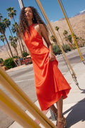 Deva Orange Satin Halter Midi Dress