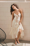 Maisha Ivory and Beige Embroidered Drop Waist Maxi Dress