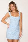 Celeste Light Blue Floral Burnout Bustier Mini Dress