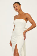 Fabulous Phenomenon White Strapless Bow Midi Dress