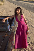 Evaluna Berry Pink Plisse Maxi Dress
