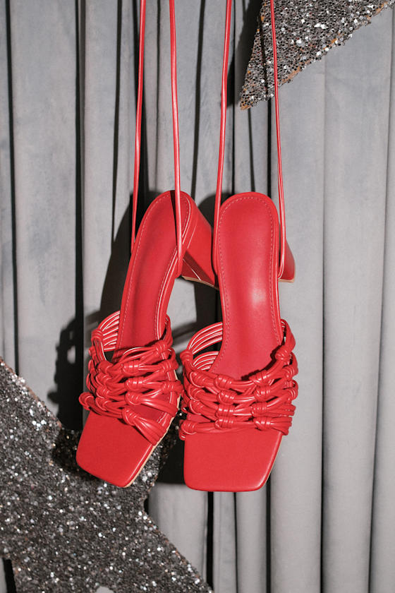 Eda Red Knotted Lace-Up High Heel Sandals