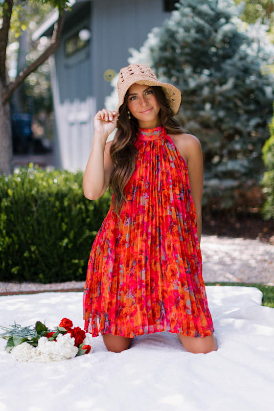 Anne Red Multi Floral Shift Mini Dress