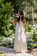 Naylani Cream Pleated Tie-Strap Maxi Dress