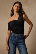 Rainey Black Jersey Knit Asymmetrical Bodysuit