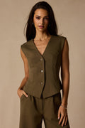 Greta Olive Button-Up Vest Top