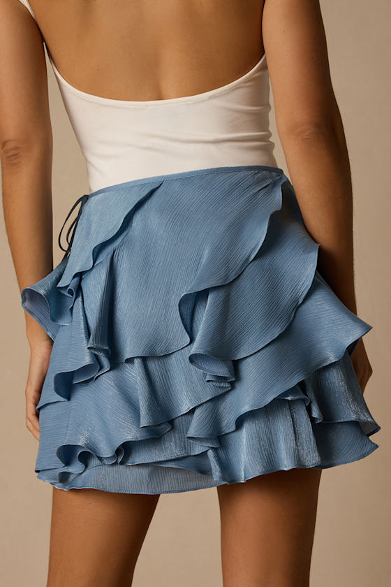 Lois Light Blue Lurex Ruffled Mini Skirt