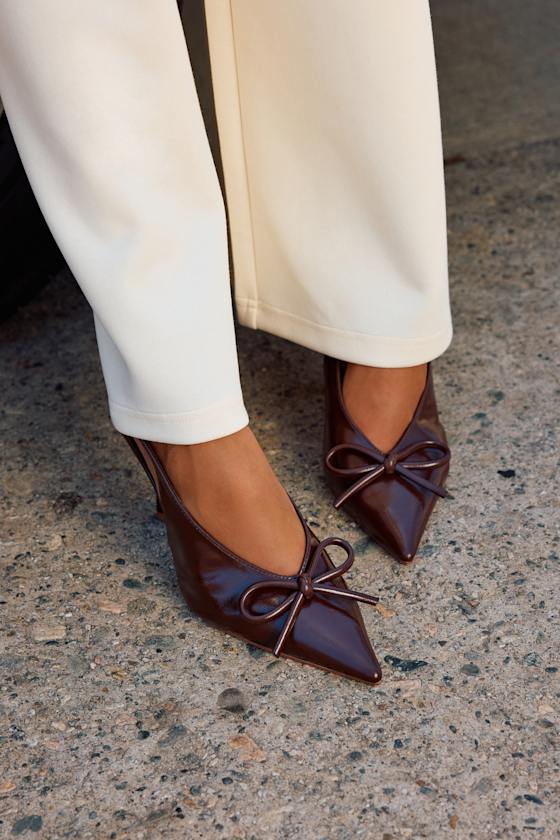 Avina Brown Pointed-Toe Slingback Pumps