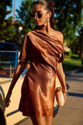 Maralina Rust Satin Asymmetrical Mini Dress