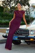 Avalee Burgundy Mesh Cap Sleeve Maxi Dress