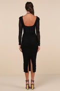 Dramatic Demure Black Mesh Halter Bustier Midi Dress