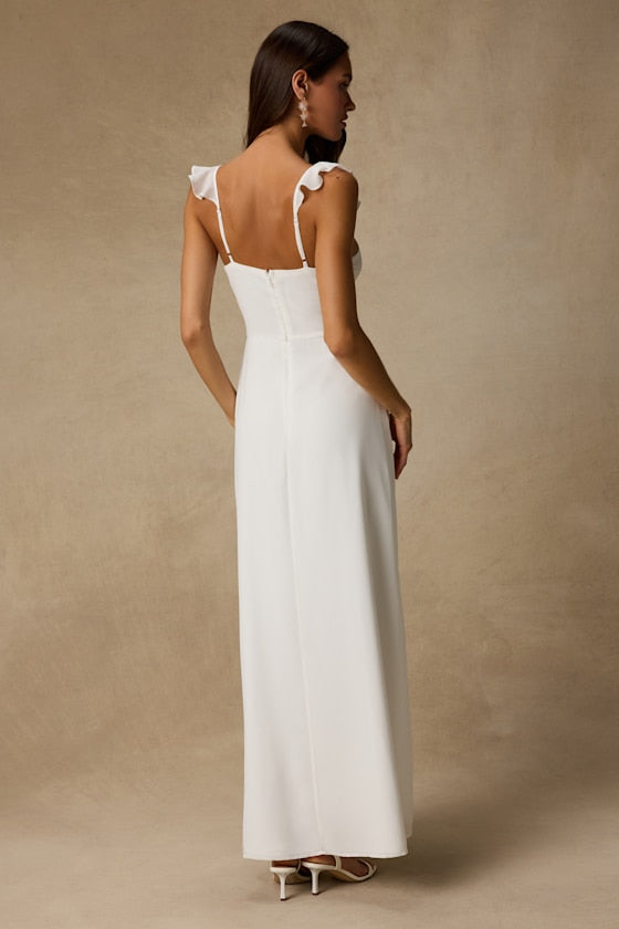 The Way to Love White Ruffled Maxi Dress