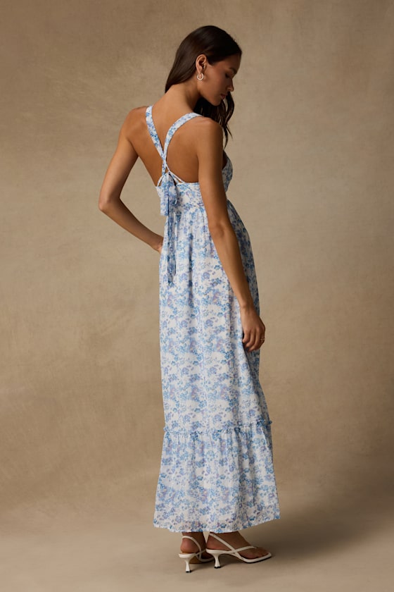 My Love Story White Floral Print Tie-Back Maxi Dress