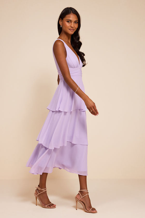 Celebration Time Lavender Sleeveless Tiered Midi Dress