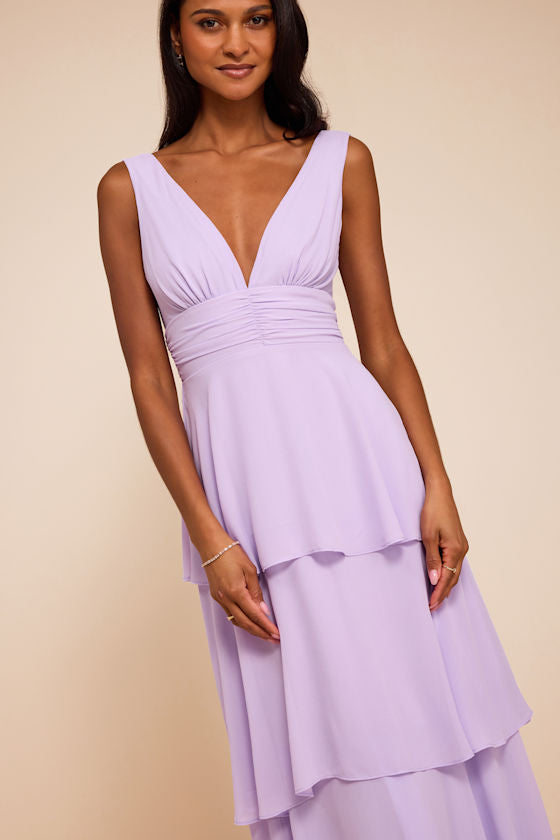 Celebration Time Lavender Sleeveless Tiered Midi Dress
